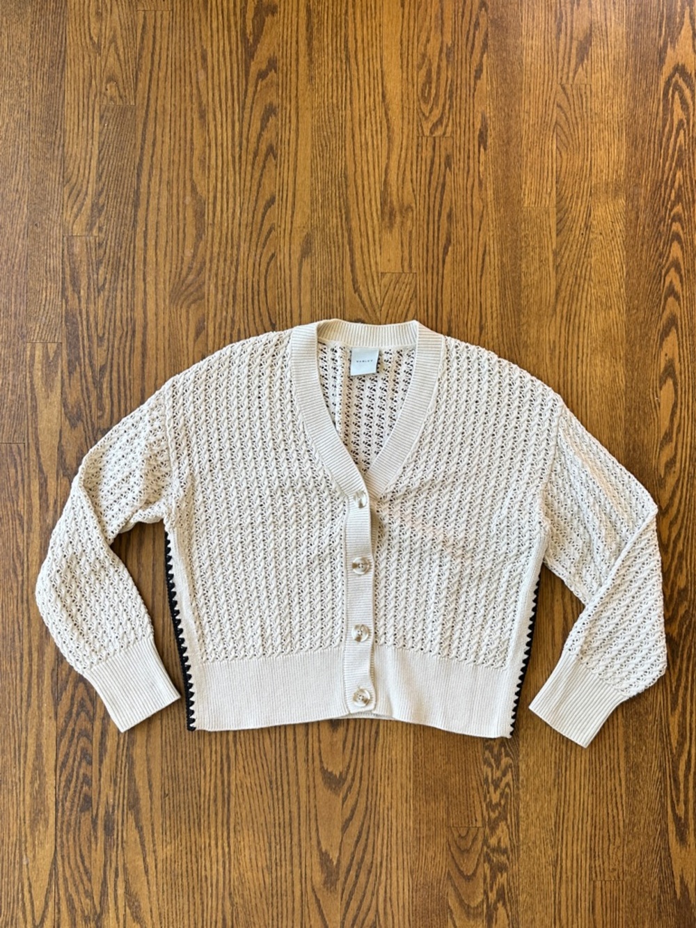 Varley Cream Open-Weave Button Cardigan
